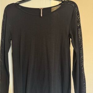 Chic Black Long Sleeve Top with Lace Detail
